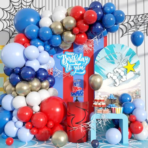 Rotes und blaues Ballonbogen-Set, rot-weiß-blaues Ballon-Girlanden-Set, Sand-Gold-Luftballons, marineblaue weiße Luftballons für Unabhängigkeitstag, Baseball-Cartoon-Thema, Babyparty