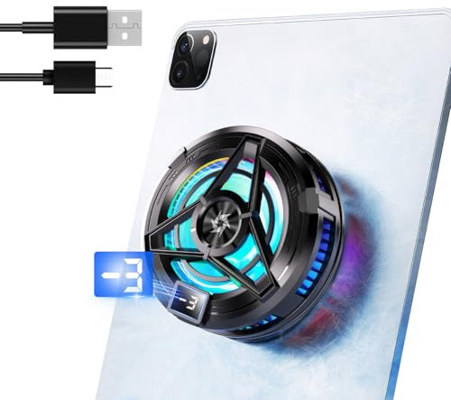 Olycism Magnetic Phone Cooling Fan with Magnetic Sticker Phone Clip Temperature Display LED Compatible with iPhone iPad Android Tablet Colorful