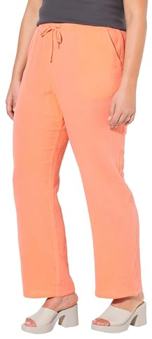 Ulla Popken Damen große Größen Übergrößen Plus Size Musselin-Schlupfhose Rose, weites Bein, Elastikbund Koralle 62+ 827584505-62+