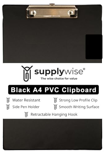Supplywise Schwarzes Klemmbrett A4, Mehrzweck-Klemmbretter A4 Klemmbrett Ordner, Low Profile Clip, Dokument Organizer Klemmbrett mit Stifthalter, Klemmbretter für Schule, Zuhause & Büro