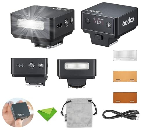 Godox iT20 N iT20-N TTL-Blitzgerät für Nikon-Kameras, 700-fach-Blitzleistung, 1,5 s Blitzzeit, integrierter Lithium-Ionen-Akku, Mini-Blitzgerät mit Farbfiltern (Schwarz)