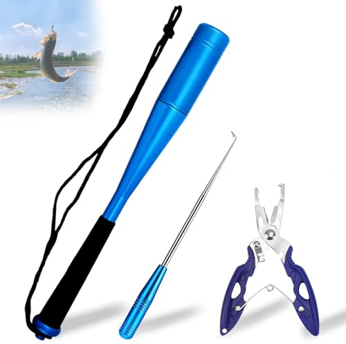 Fischtöter Angelzange, 3 Sets Fishing Fischtöter Set, 24,8 cm Aluminium Fisch Totschläger, Aluminium Fisch Totschläger, Fischbetäuber mit Angelzange und Hakenlöser, für Anfänger Outdoor Karpfen