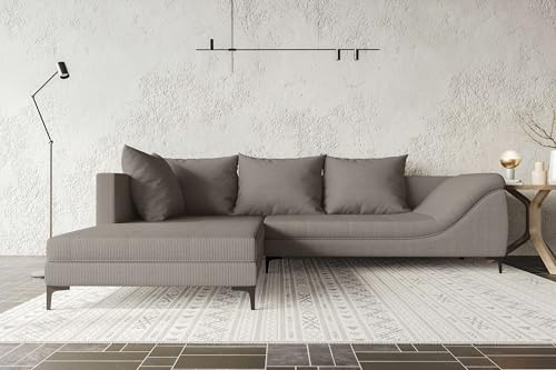 99rooms Loni Ecksofa Polsterecke Eckcouch Cordstoff POSO Cappuccino Ottomane Links
