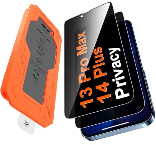 Kuteja [2 Stück] Panzerglas Sichtschutz für iPhone 13 Pro Max/14 Plus Privacy Schutzfolie, [Auto-Installation] Anti-Spähen Full Screen Privatsphäre Folie, Dauerhaft 9H Schutzglas, 0 Staub & Blasen
