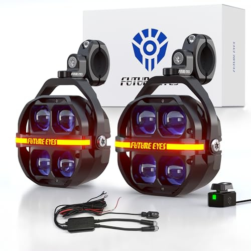 Future Eyes X100 Motorrad Zusatzscheinwerfer Nebelscheinwerfer E-Zulassung | 4.5 Zoll, 180W, CNC-gefräst, reinweißer Fern-/Abblendlichtstrahl, IP67 wasserdicht, 2+ Modi, Sichere Zusatzbeleuchtung