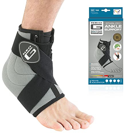 Neo-G Ankle Support Brace RX Stabilised with Figure of 8 Ankle Strap, Elasticated Lacing System and Silicone Inserts for Weak, Injured, Arthritic Ankles, Joint Pain Relief - Adjustable - L