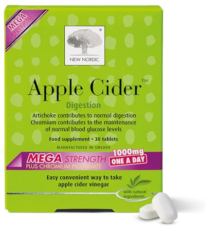 New Nordic Apple Cider Vinegar Tablets - 1000 mg ACV with The Mother - Contributes to Normal Digestion for Men & Women - 30 Mega Strength Tablets