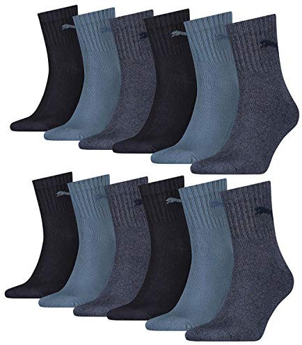 PUMA Unisex Short Crew Socken Basic Sportsocken 12er Pack, Größe:47-49;Farbe:Denim Blue (460)