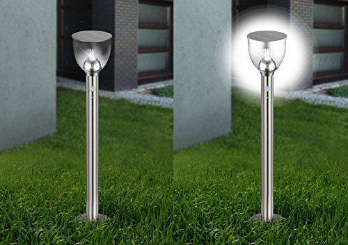 Globo LED Solarlampe Erdspieß Edelstahl Wegelampe Bewegungssensor Solar Außenleuchte Wegbeleuchtung Sockellampe (Gartenlampe, Bewegungsmelder, Solarleuchte, Gartenleuchte, Außenlampe, Höhe 96 cm)