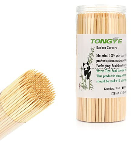 TONGYE Natural Bamboo Skewers 4 Inch for Appetizer, Cocktail, Kabob, Chocolate Fountain, and Fruit. Premium Barbecue Sticks - No Splits and Debris, Suitable for Kitchen, Party, Grilling. (200 PCS)