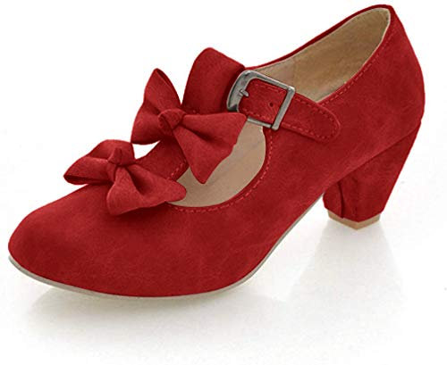 MFairy Damen Low Heel Weinlese Lolita Schuhe Netter Bowknot Mary Jane Schuhe 9 M US rot