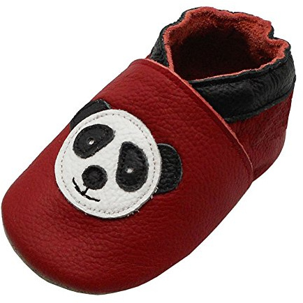 YIHAKIDS Krabbelschuhe Baby Lauflernschuhe Jungen Mädchen Weicher Leder Babyhausschuhe Kleinkind Rutschfeste Lederschuhe Baby(Size S, Rot Panda, 0-6 Monate, 19/20 EU)