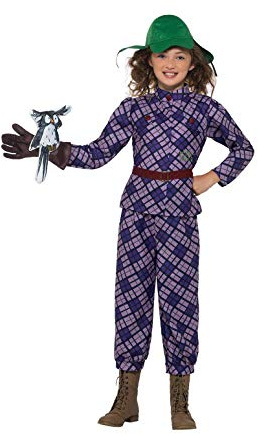 Smiffys David Walliams Deluxe Awful Auntie Costume, Purple with Top, Trousers, Hat, Glove & Owl Accessory, Officially Licensed David Walliams Fancy Dress, Child Dress Up Costumes