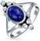 Boho Bali Stil Oval Erklärung Blauer Lapislazuli Edelstein Ring Für Teenager Split Shank Band Oxidiert .925 Sterling Silber