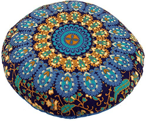 GURU SHOP Flaches Mandala Meditationskissen, Yoga Kissen, Yogakissen, Sitzkissen, Bodenkissen, Dekokissen - Dunkelblau, Meditationskissen & Sitzkissen
