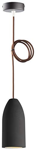 Buchenbusch urban design Betonlampe dark edition 7,5 x 16 cm, Deckenlampe einflammig, LED Pendelleuchte mit Textilkabel Braun, Hängelampe Esstisch Küche Wohnzimmer, Baldachin schwarz