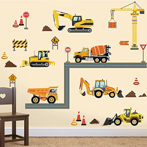 decalmile Wandtattoo Kinderzimmer Baufahrzeug Wandaufkleber LKW Traktor Bagger Autos Wandsticker Kinderzimmer Babyzimmer Spielzimmer Wanddeko