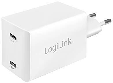 LogiLink PA0231 - USB Steckdosenadapter, 2x USB-C-Port, mit GaN-Technologie (Galliumnitrid), 48W für PD (Power Delivery)