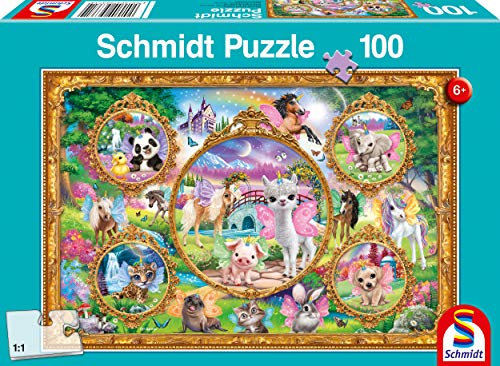 Schmidt Spiele 56371 Animal Club, Einhorn-Tierwelt, 100 Teile Kinderpuzzle