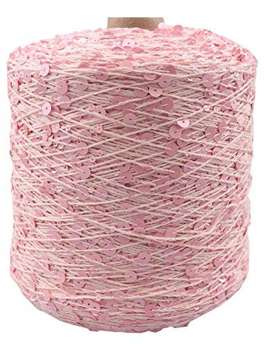 AUFWH Baumwollgarn 50g/140m Rosa - 6/3mm Paillettengarn für Strick- und Häkelprojekte