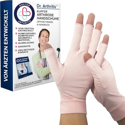 Dr. Arthritis Von Ärzten Entworfen, Arthrose Handschuhe mit Kupfer, Fingerlose Kompressionhandschuhe für Frauen und Männer, für Schmerzlinderung und Wärme, Pink, L