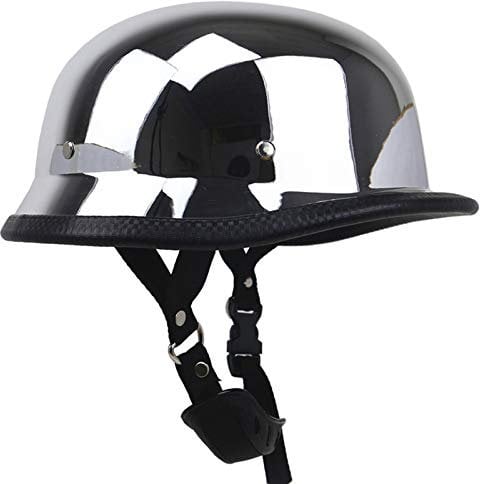 Motorradhelm im Wehrmacht Style Motorrad Halbhelm Cruiser Helmkappe - Spiegel Silber Chrom Chopper Scooter Moped Elektroauto Helme Männer und Frauen ECE Approved 54-58cm,L