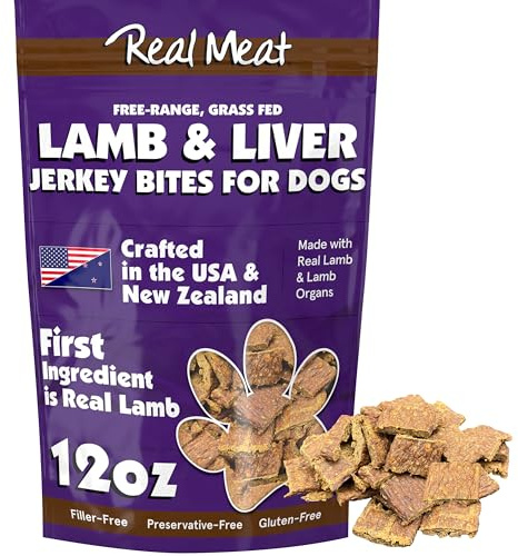 TRMC Real Meat Dog Treats - 12oz Bag of Bite-Sized Air-Dried Lamb & Liver Jerky for Dogs - Grain-Free Jerky Dog Treats Made up of 95% Free-Range, Grass Fed Lamb - All-Natural Dog Treats