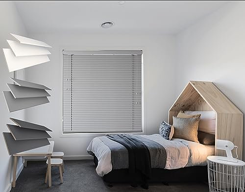 Faux Wood Venetian Blind [Light Grey, 90cm Width x 120cm Drop, String]