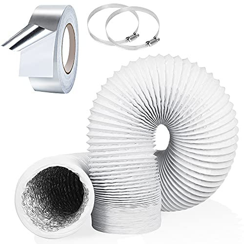 YIJUHOU 4Inch 5FT Tumble Dryer Vent Hose, White Aluminum Ducting for 100mm Diameter Standard Dryer Vent, Extractor Fan, Grow Tent, 2 Hose Clamps and 1 Aluminum Foil Tape Included