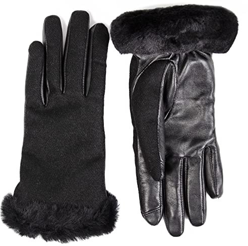 UGG® Damen Fabric/Leather Shorty Handschuhe Accessoires Schwarz Lrg