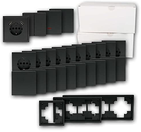 MC POWER Komplett-Set''Einfamilienhaus'' SHALLOW, Farbe anthrazit, 95-teilig mit Schaltern & Steckdosen & Rahmen