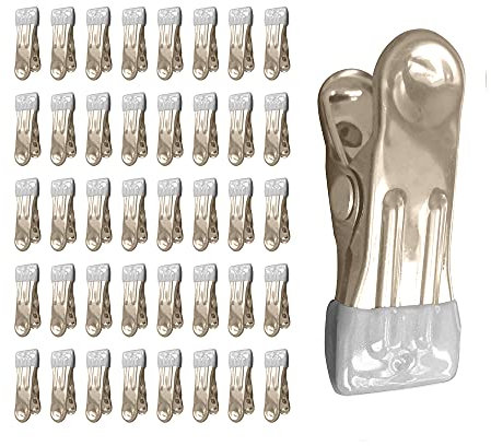 LOYONAL Pinzas Ropa Que No Dejan Marca, Pinzas Tender Ropa Acero Inoxidable, Pinzas De Ropa Fuertes, 40 Piezas Pinzas Ropa Metal con Goma, Pinza Ropa Resistente para el Secado De La Ropa