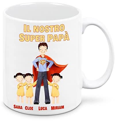 Mr. Gadgets Tazza in Ceramica Personalizzabile Super papà-Festa del papà (3 Bimbe)