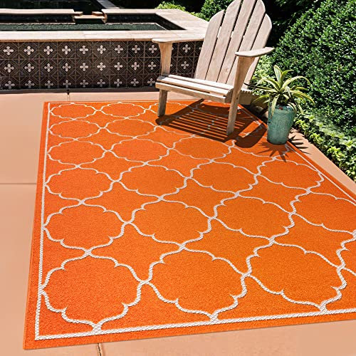 SANAT Outdoor Teppich Wetterfest - Für Innen- und Außenbereich - Wasserabweisend für Balkon, Terrasse, Garten, Küche, Bad oder Wohnzimmer - Orange, 80 x 200 cm