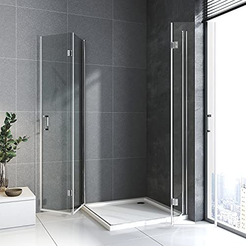 Falttür Duschkabine 120x90, Falttür Duschkabine Drehfalttür Eckeinstieg Falttür 180° Dusche Duschabtrennung 6mm NANO Glas Höhe 195cm