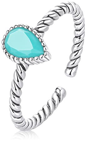 Qings Damenring, Türkis, Sterling-Silber, Oval-Ringe, Vintage, offen, verstellbar, blau, Edelstein, Zirkonia, Boheme, Geschenke, Schmuck für Damen und Mädchen, Sterling Silber