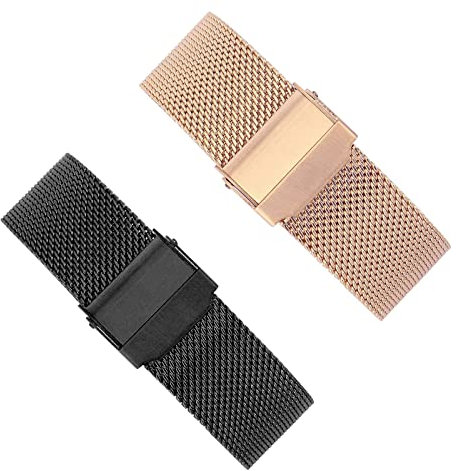 CJBOWS milanais Bracelet 10mm-22mm Bracelet de Montre Universel en Acier Inoxydable Bracelet Remplacement À Dégagement Rapide pour Montres Connectées 2PCS (Color : Black+Rose Gold, Size : 20MM)