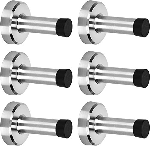Zoutpy Tope para puerta (6 unidades, acero inoxidable, autoadhesivo, sin taladrar/tornillos, con tope de goma, protección de pared, muelle, 6 cm)