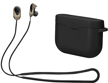 kwmobile Case & Strap Compatible with Sony WF-1000XM3 Case - Cover & Cord Holder Set - Black/Black