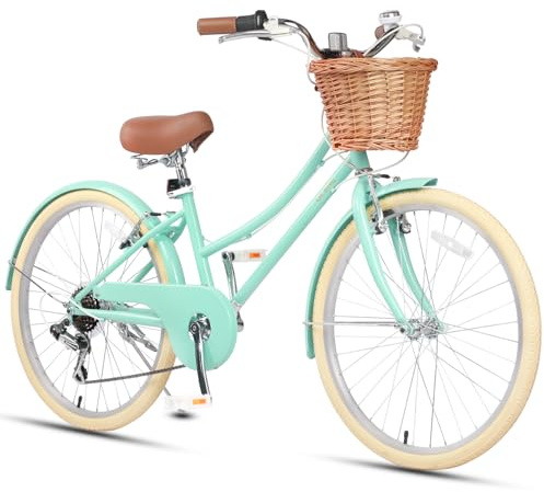 Glerc Missy 20 24 26 Inch Girls Bike Cruiser Hybrid 6-Speed City Bicycle for Women Ladies & Youth with Wicker Basket & Kickstand, Multiple Colors