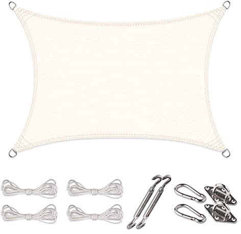 CelinaSun Sonnensegel Set Befestigung V2A Basic HDPE Rechteck 3 x 4 m cremeweiß Sonnenschutz atmungsaktiv