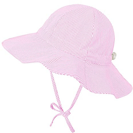 Durio Sonnenhut Baby Mädchen Jungen Kinder Sonnenschutz UPF 50 Sommer Kinderhut Fischerhut mit Breite Krempe Rosa Weiß 2-4 Jahre