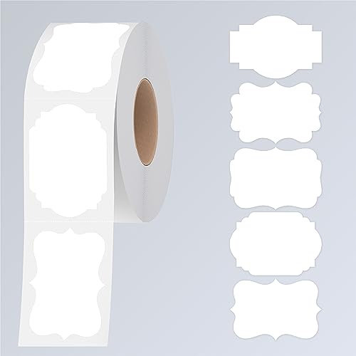 300 PCS Weiße Aufkleber, 5 elegante Formen Etiketten, leere Aufkleberrolle, Weiße Namensschilder mit permanentem Klebstoff für Aktenordner, Lebensmittelgläser, Home-Office-Geschäftszwecke (5 x 7,5cm)