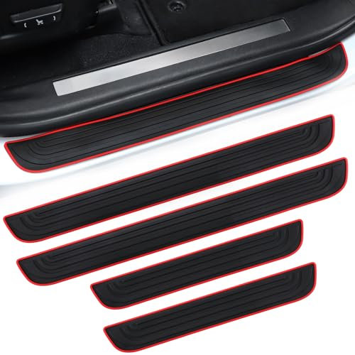 SINGARO Red Rubber Car Door Threshold Protection, 4PCS Universal Fit, 23.6x1.96inch Front & 15.7x1.98inch Rear, Anti-Scratch, Easy Install