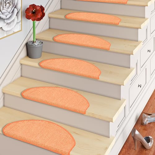 Snapstyle Natur Sisal Stufenmatte Halbrund Einfarbig, Größe/Ausführung/Menge:18x56 cm (halbrund) 15 Stck., Farbe:Orange