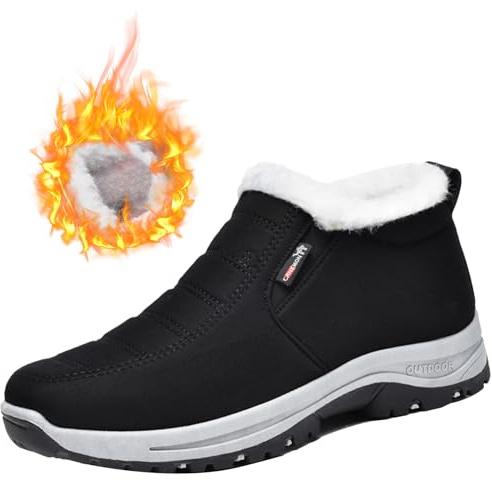 Aocase Chaussure de Marche Homme sans Lacets Baskets de randonnée en Plein air Bottes Chaussures Coton Bottines Hiver Imperméable Bottes de Neige Fourrée Chaude,Noir,43/265mm