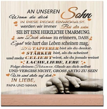 Unvergessliches Geschenk für Sohn, Liebevolle Nachricht von Papa & Mama, Exklusive Handgemachte Holzschilder, Perfekt für Weihnachten oder Geburtstag