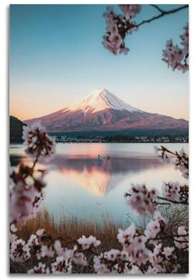 Terp Poster Fuji en fleurs de cerisier - Décoration murale - Cadeau pour chambre à coucher, salon - Moderne - Esthétique - Sans cadre - 30 x 45 cm