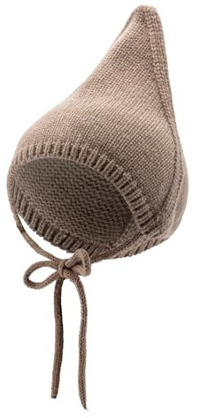 Sterntaler Strickmütze mit Zipfel - Lambswool Unisex Babymütze mit angeschnittenen Ohrenklappen und Bindeband - Wintermütze aus weicher Wolle - lichtbraun,39