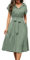 Cassiecy Sommerkleid Damen Knielang Kurzarm Blusenkleid Elegant V-Ausschnitt Midikleid Casual Wickelkleid Strandkleid mit Tasche（M,Grün）